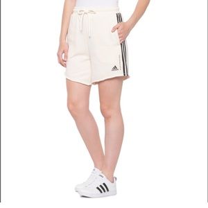 ❌ CLEARANCE Adidas High Waist Retro Stripe Cream White Lounge Athletic Shorts XS